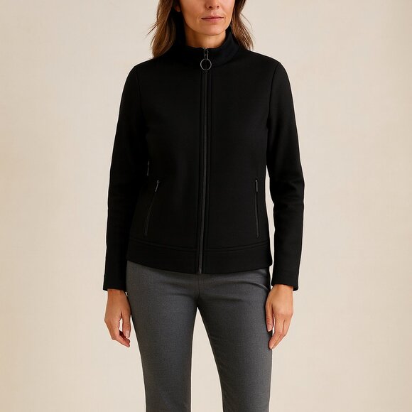 Akris Punto Italian Wool Jacket Black Zip Pockets Tailored Blazer Size 6 NWOT - Picture 1 of 11